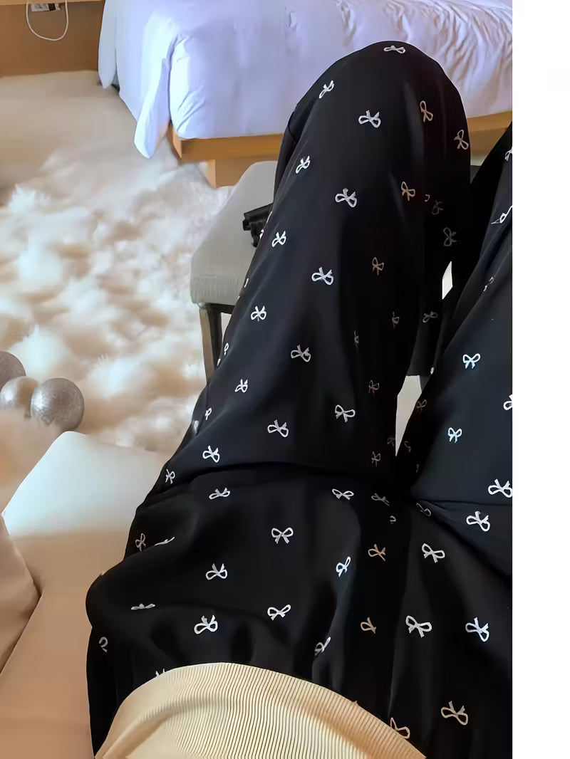 Women's Bow Elastic Waist Casual Fashion Long Pants