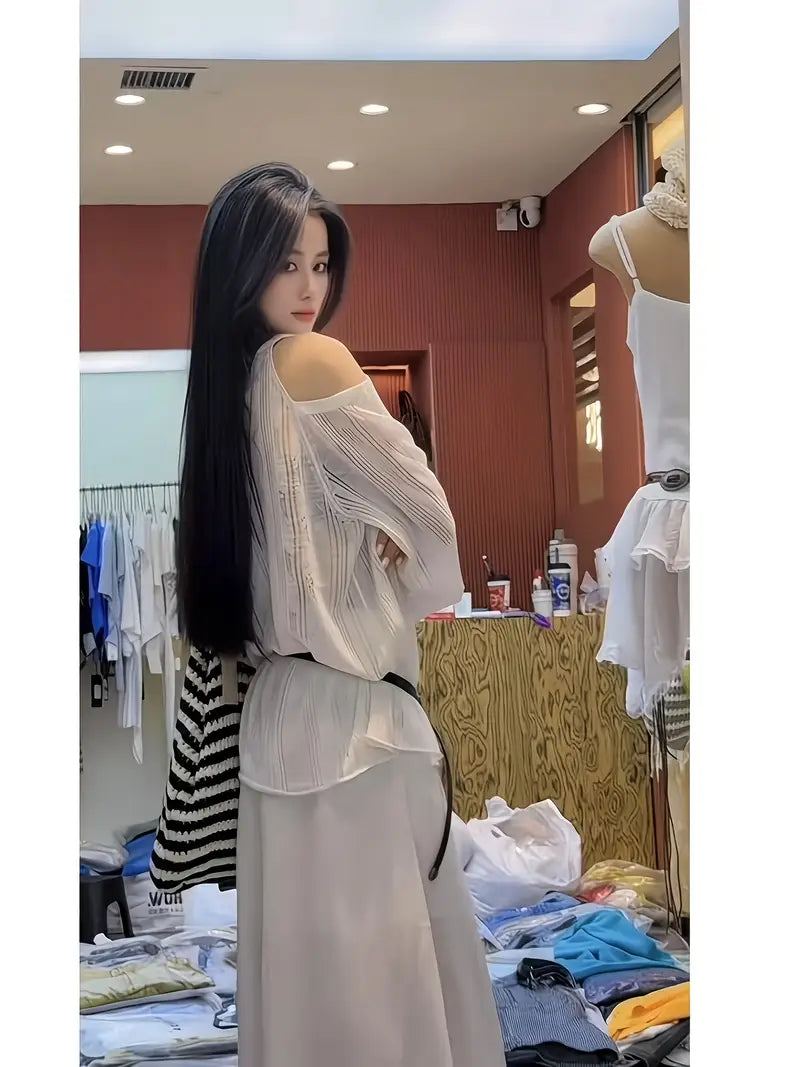 Marie·CoCo French-Inspired Off-Shoulder Top - Vintage Style, Loose Fit, White Ruffled Sleeveless Blouse for Women, Perfect for Spring/Summer/Fall, Casual Chic Outfit, Spring Summer Fashion, Offshoulder Fashion, Ruffled Sleeve Design