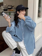 Women's Corduroy Blazer Jacket - Oversized Collar Long Sleeve Coat, Corduroy Button-Front Jacket for Spring/Fall Layering, Casual & Professional Wear (No Belt, Hand Wash/Dry Clean)