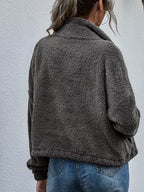 Grey Stand-up Collar Coat For Women, Loose Zipper Cardigan For Autumn And Winter, Short Thick And Warm Plush Top, Dress, Elegant, Winter, Long Dress, Winter Jacket, Sweater, Pullover, Autumn And Winter Set, Halloween, Christmas