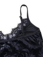 Y2K Style Women'S Floral Lace Trim V-Neck Sleeveless Crop Top - Polyester Knit Fabric Gothic Camisole Tank for Summer - Contrast Lace Slingback Cami for Casual and Clubwear