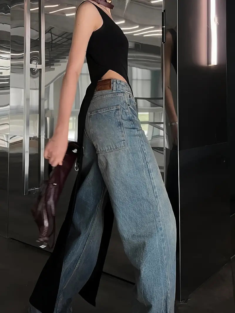 Women'S Elegant Long Tank Top - Asymmetric Hem Vest Sleeveless T-Shirt, Solid Color All-Season Versatile Top for Casual & Formal Wear