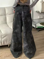 Women'S Vintage Cargo Jeans - Wide Leg Pants with Large Utility Pockets, High-Waisted, Multiple Utility Pockets, Loose Fit Trousers for Everyday & Formal Outfits - All-Season Denim