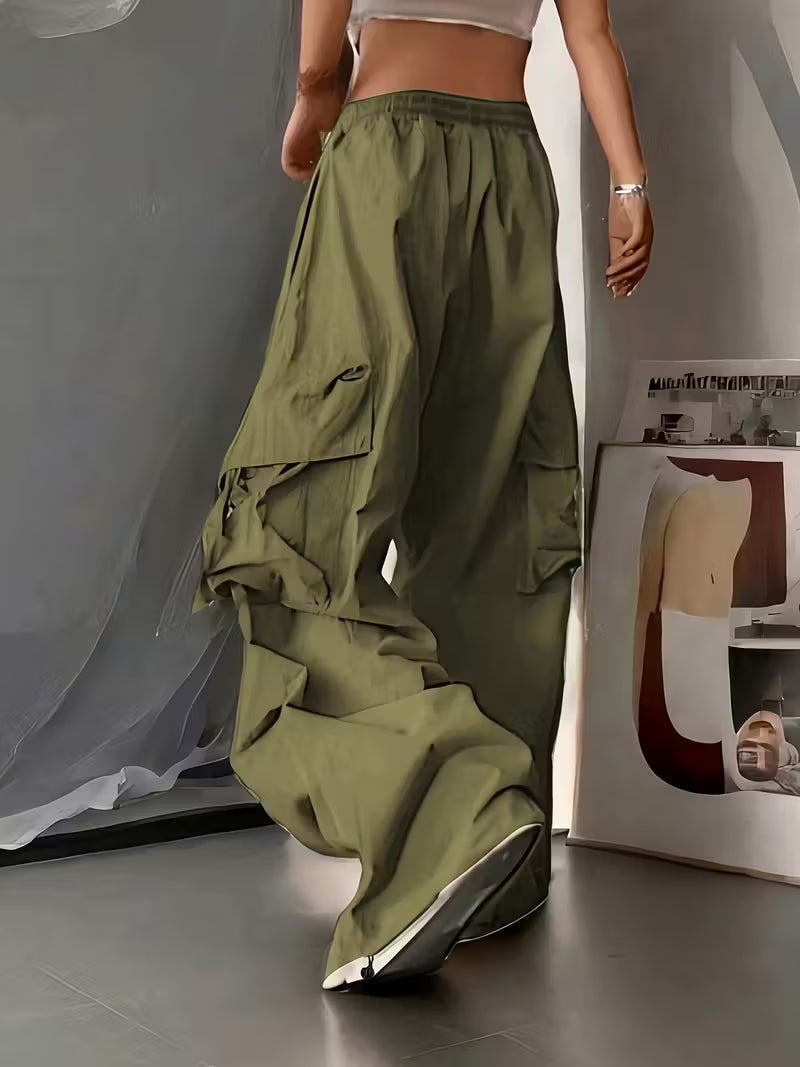 Loose straight leg work pants, casual Y2K pocket high waist solid wide leg fashion comfortable pants, Women's clothing