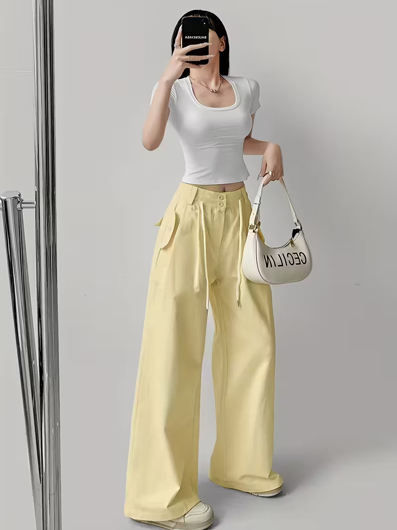 Summer Spring Tea Sweet Cool Loose Casual Work Pants 2025 New High-Waisted American Style Flared Joggers