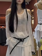 Marie·CoCo French-Inspired Off-Shoulder Top - Vintage Style, Loose Fit, White Ruffled Sleeveless Blouse for Women, Perfect for Spring/Summer/Fall, Casual Chic Outfit, Spring Summer Fashion, Offshoulder Fashion, Ruffled Sleeve Design