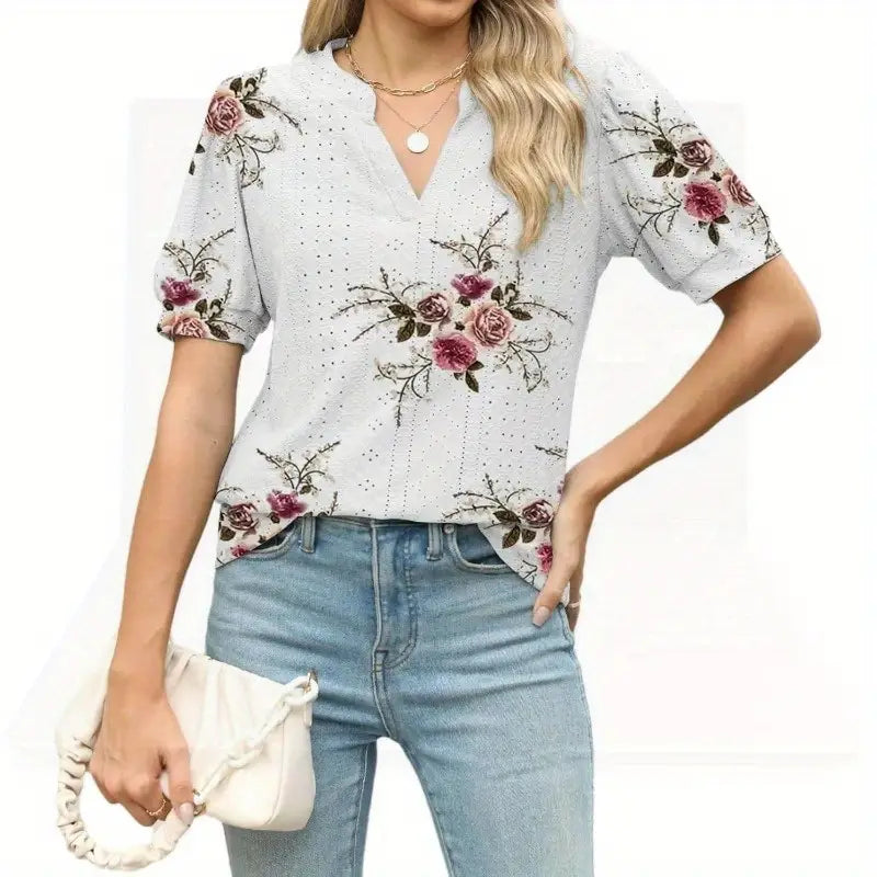 Womens Summer Tops V Neck Ruffle Sleeve Blouses Short Sleeve Casual Tops T-Shirts