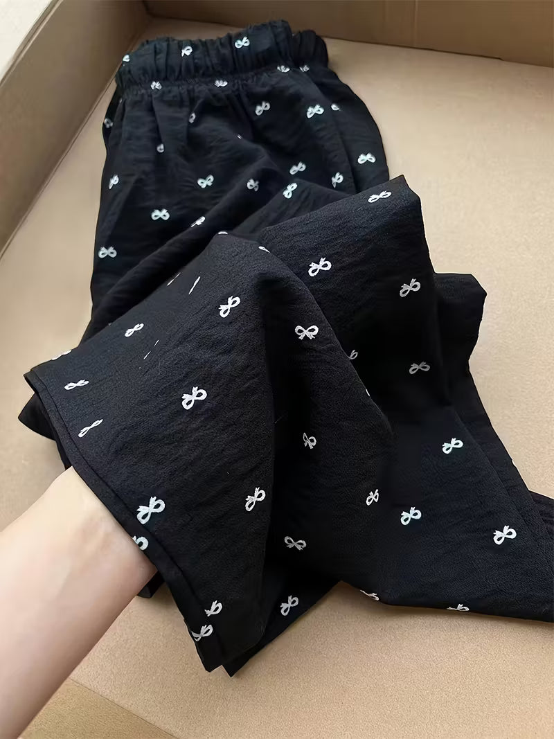 Women's Bow Elastic Waist Casual Fashion Long Pants