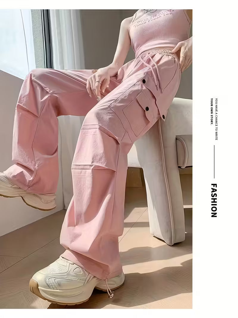 Women'S Casual Two-Way Cargo Pants - Loose Fit, Drawstring Waist, Solid Color, & Versatile for Spring/Summer/Fall, High Waisted Pants
