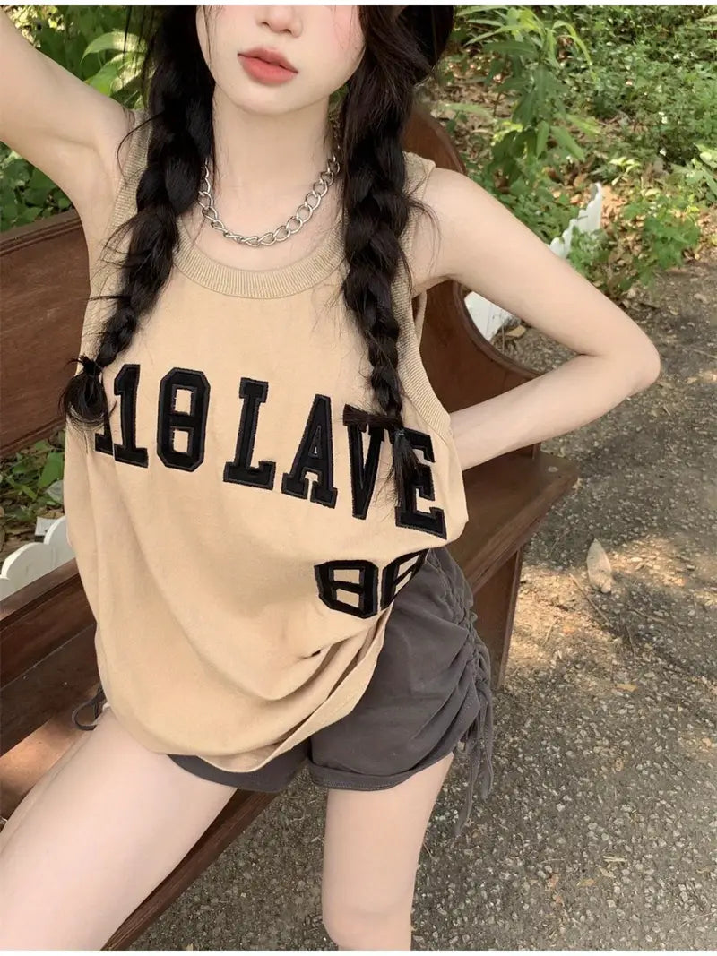 Women'S Jersey Tank Top- 2025 Summer Printed Loose American Vintage Inner Layer Sleeveless Casual Top Trendy