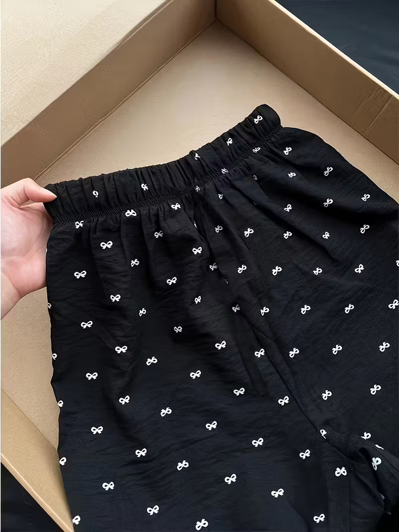 Women's Bow Elastic Waist Casual Fashion Long Pants