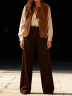 Women's Leopard Print Button-Front Sleeveless Blazer Jacket - Elegant Spring/Fall Outerwear with Open Collar, Machine Washable Coat for, Semi-Formal Events & Casual Outfits