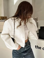 Women's Cropped Bomber Jacket | Button Varsity Shackets with Pockets