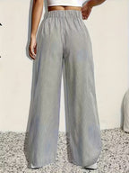 Striped Print Wide Leg Pants, Casual Elastic Waist Loose Pants for Spring & Summer, Women's Clothing