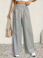 Striped Print Wide Leg Pants, Casual Elastic Waist Loose Pants for Spring & Summer, Women's Clothing