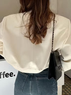 Women's Cropped Bomber Jacket | Button Varsity Shackets with Pockets