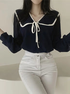 Women'S French Elegant Blouse - Loose Fit Long Sleeve Shirt with Classic Collar, Machine Washable Office & Everyday Tops for Women