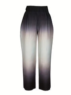 Women's Elegant Black to Gray Gradient Wide-Leg Pants with Adjustable Waistband & Pockets - Smooth Non-Stretch Fabric, All-Season Casual & Formal Trousers, Machine Washable Opaque Legwear for Work, Semi-Formal & Everyday Outfits