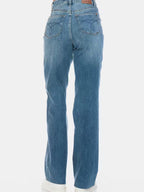 Women's Casual Straight Jeans Retro Tummy Control Denim Pants Medium Wash High-Rise Full-Length Distressed Detailing Button And Zip Closure Five-Pocket Design Relaxed Fit Perfect For All-Seasons Evertday Wear Outings Travel Weekend Looks