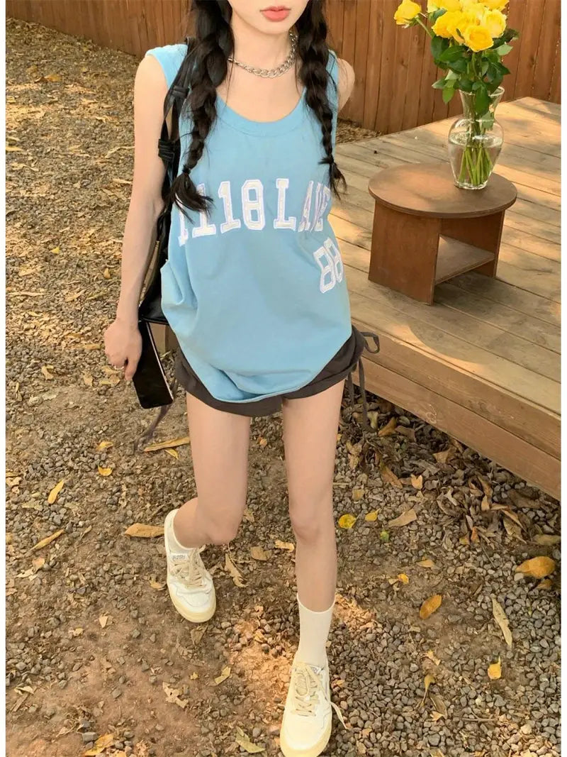 Women'S Jersey Tank Top- 2025 Summer Printed Loose American Vintage Inner Layer Sleeveless Casual Top Trendy