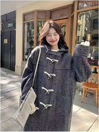 Women'S Chic Double-Breasted Tweed Coat - Thickened Autumn/Winter Outerwear with Button Details, Loose Fit, Solid Gray, Casual Style, Casual Outerwear | Buttoned Coat | Button Detailing