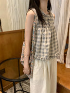 Women'S Sleeveless Blouse - Elegant Loose Fit Button-Front Shirt with Classic Checkered pattern, Non-See-Through Fabric for Casual & Formal Outfits - All-Season Everyday & Special Occasion Tops