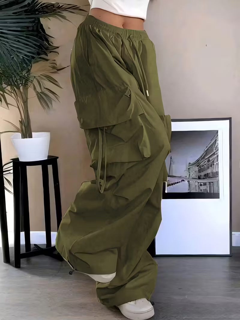 Loose straight leg work pants, casual Y2K pocket high waist solid wide leg fashion comfortable pants, Women's clothing