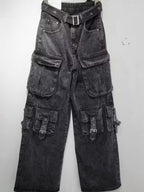 Women'S High Street Cargo Jeans - Classic Black & Design, Multi-Pocket High-Waisted Wide-Leg Fit, Loose Floor-Length Style for Streetwear & Casual Outfits, Spring/Summer Versatile Fashion Pants