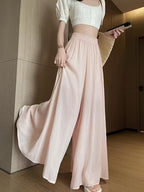 Women'S Elegant Wide-Leg Pants - Soft Pink, Loose Fit, Elastic Waist, Lightweight & Comfortable for Spring/Summer/Fall, Casual Outings & Vacations, Casual Attire|Elastic Waistband|Comfortable Fit, Plus Size Pants