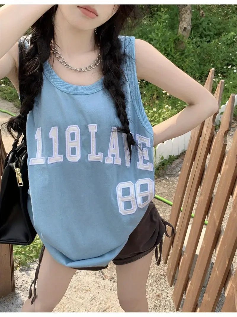 Women'S Jersey Tank Top- 2025 Summer Printed Loose American Vintage Inner Layer Sleeveless Casual Top Trendy