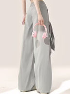 Women's High-Waisted Elastic Waist Baggy Pants with Adjustable Drawstring - Loose Wide Leg Casual Trousers, Solid Color All-Season Comfort, Machine Washable