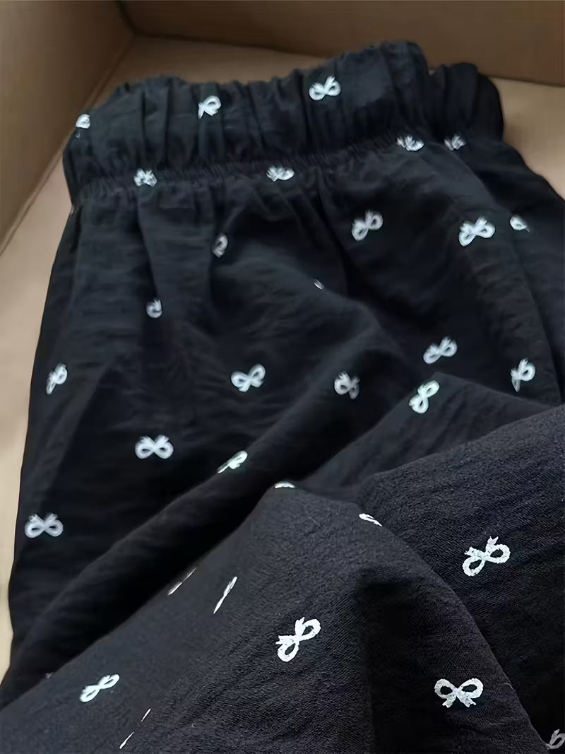 Women's Bow Elastic Waist Casual Fashion Long Pants