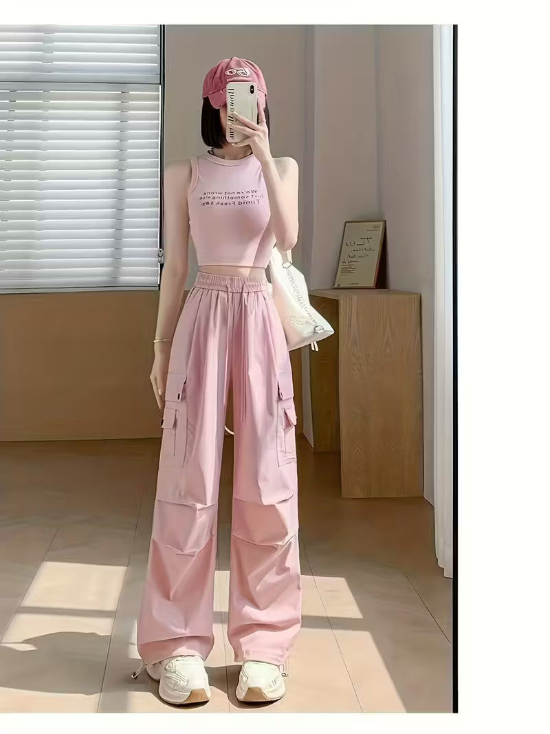 Women'S Casual Two-Way Cargo Pants - Loose Fit, Drawstring Waist, Solid Color, & Versatile for Spring/Summer/Fall, High Waisted Pants