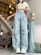 Quick-Dry Ice Sliky Fiber Fabric Bow Tie Wide-Leg Pants Women's Loose Fit Korean Style Straight Casual Long Trousers Ins Trend Design Slim-Fit Sports Pants