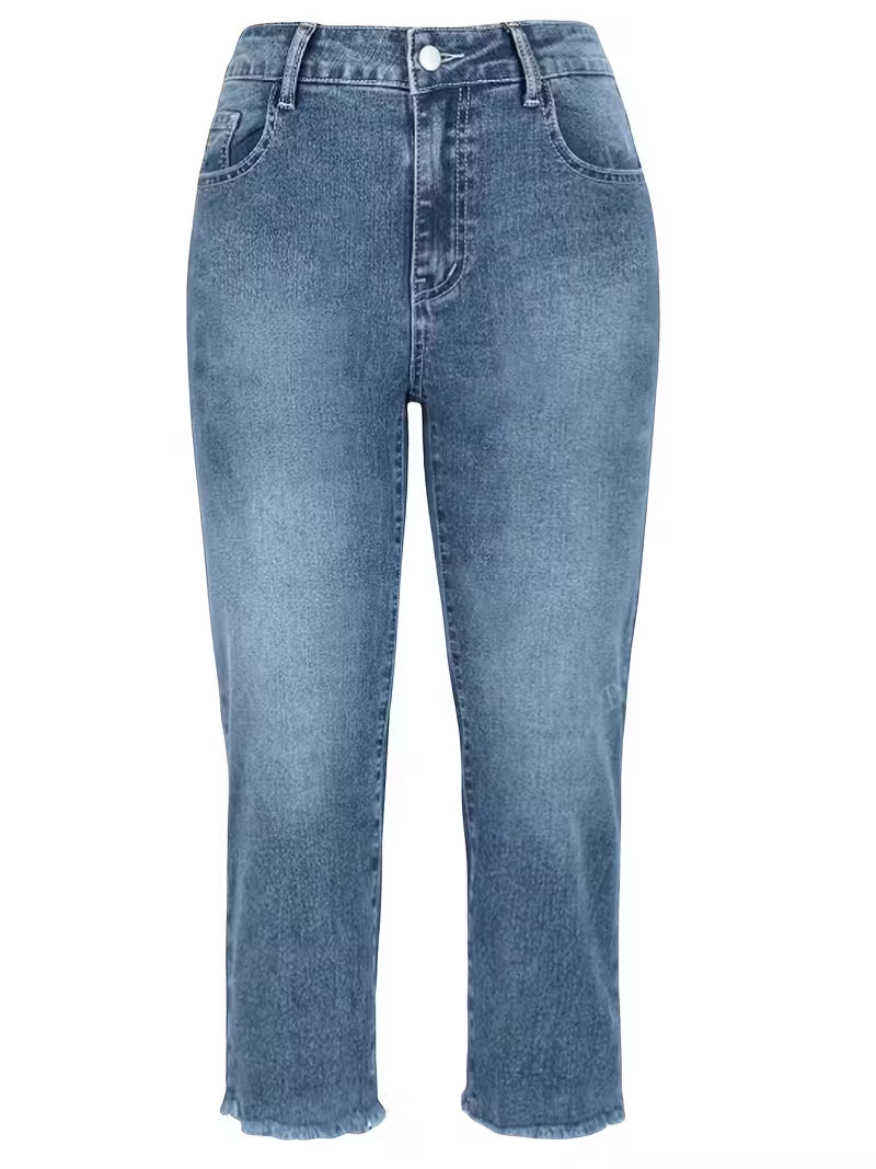 5pcs Women's Casual Slim-fit Jeans, Made Of Viscose Blend Elastic Fabric, Solid Color Design with Fur Edge Details, Suitable for Wearing In Autumn And Winter