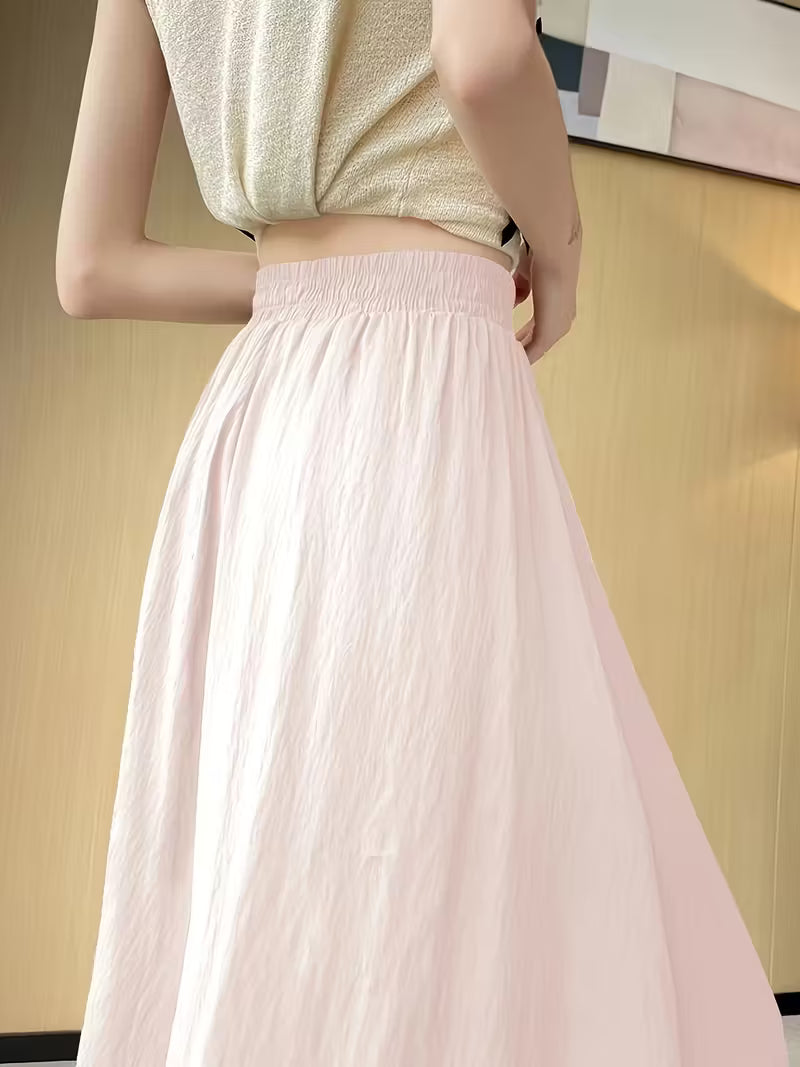 Women'S Elegant Wide-Leg Pants - Soft Pink, Loose Fit, Elastic Waist, Lightweight & Comfortable for Spring/Summer/Fall, Casual Outings & Vacations, Casual Attire|Elastic Waistband|Comfortable Fit, Plus Size Pants