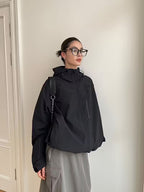 Women'S Windproof Full-Zip Hooded Jacket - Loose-Fit Long Sleeve Windproof Coat with Full-Zip Front Closure, Beige/Black/Gray/Navy/White - All-Season Casual Outerwear for, Travel