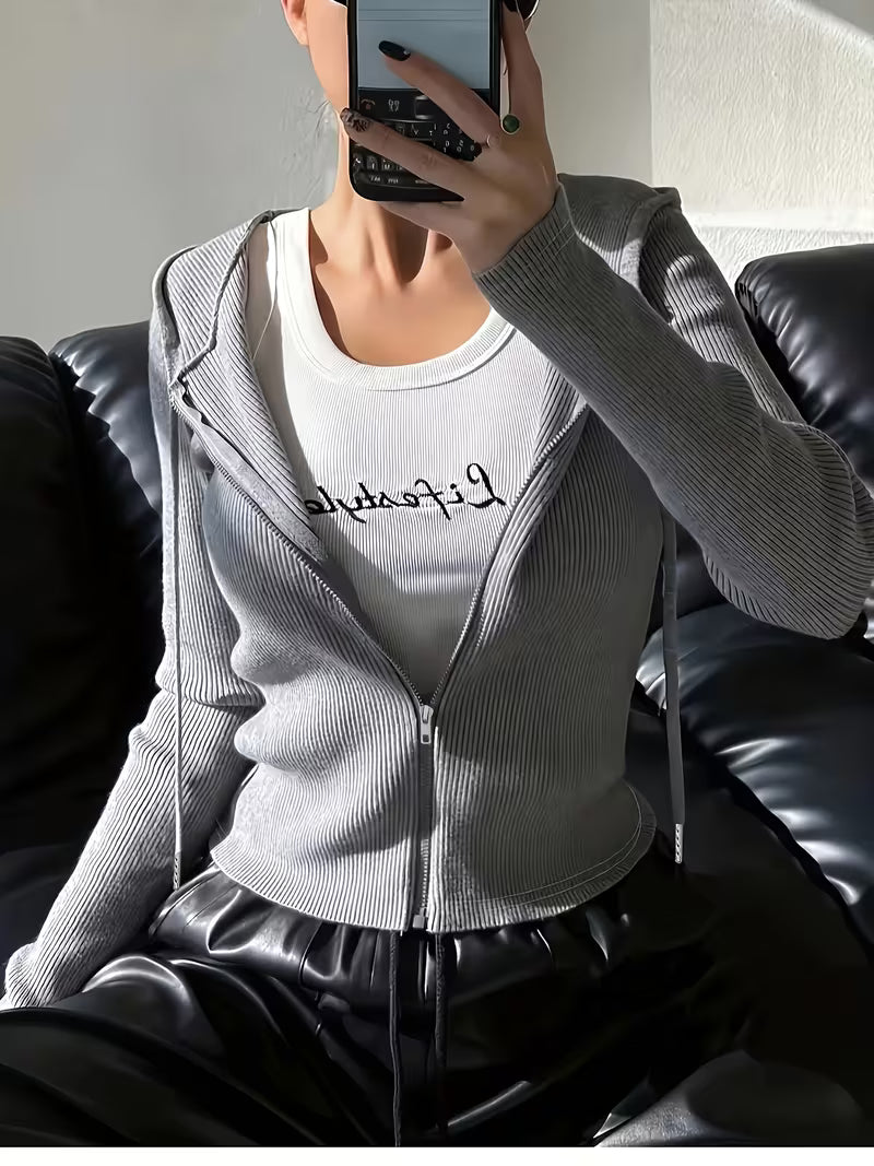 Women's Slim-Fit Solid Color Hooded Long Sleeve Casual Jacket, Spring Outerwear, Casual Wear, Minimalist Fashion, Slimfit Design, Comfortable Material, Machine Washable, Fitted Jacket, Women's Hoodie, Young Professionals, Streetwear Lovers