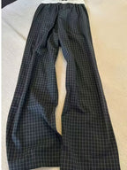 Women's Non-Stretch Pants - Elegant Casual Trousers with Drawstring Waist, Navy & Black Grid Pattern for Everyday Formal Outfits - Machine Washable Non-Stretchy Leg Pants, Summer Leisurewear, Smooth Texture Fabric