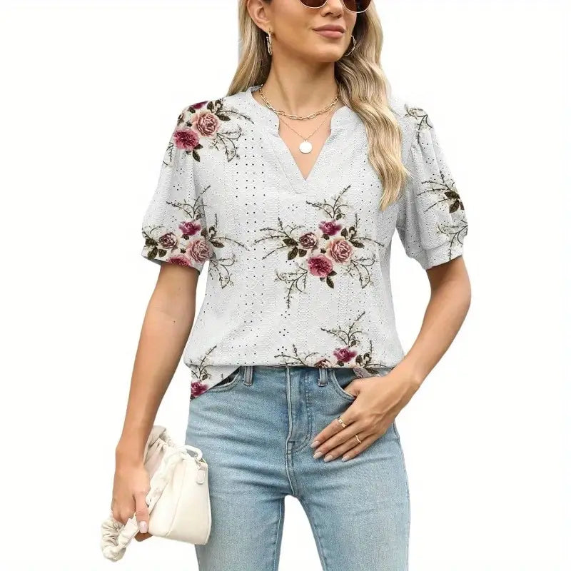 Womens Summer Tops V Neck Ruffle Sleeve Blouses Short Sleeve Casual Tops T-Shirts