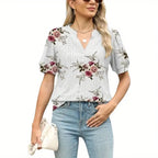 Womens Summer Tops V Neck Ruffle Sleeve Blouses Short Sleeve Casual Tops T-Shirts