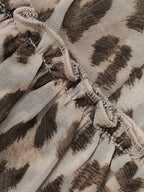 Women Summer Tube Tops Ruffles Hem Leopard Print Button Bandeau and Collar Set for Streetwear Aesthetic Grunge Clothes