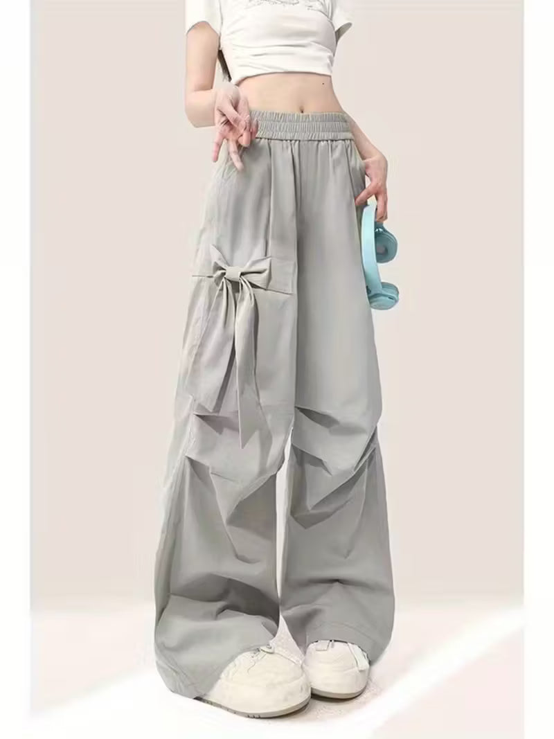 Women's High-Waisted Elastic Waist Baggy Pants with Adjustable Drawstring - Loose Wide Leg Casual Trousers, Solid Color All-Season Comfort, Machine Washable