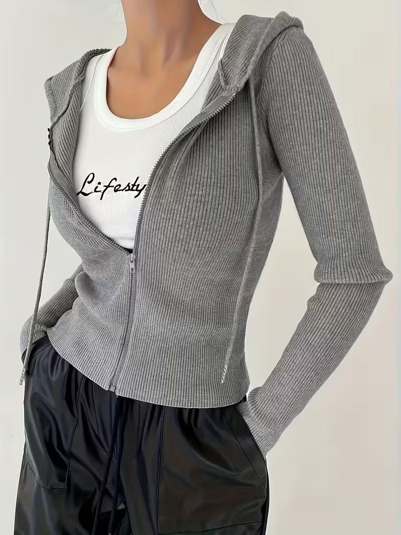 Women's Slim-Fit Solid Color Hooded Long Sleeve Casual Jacket, Spring Outerwear, Casual Wear, Minimalist Fashion, Slimfit Design, Comfortable Material, Machine Washable, Fitted Jacket, Women's Hoodie, Young Professionals, Streetwear Lovers