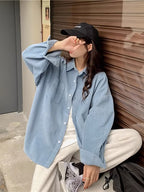 Women's Corduroy Blazer Jacket - Oversized Collar Long Sleeve Coat, Corduroy Button-Front Jacket for Spring/Fall Layering, Casual & Professional Wear (No Belt, Hand Wash/Dry Clean)