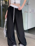 Stylish Color-Block High-Waist Elastic Waist Casual Wide-Leg Pants