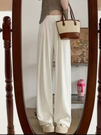 Women'S White Elegant Wide-Leg Pants - Comfortable and Stylish for Spring, Summer, and Fall, Casual Loose Fit, No Pocket Design, Perfect for Weekend Outings, Outdoor Leisure Wear | 100% Polyester Elastic Waist Adult Casual Trousers