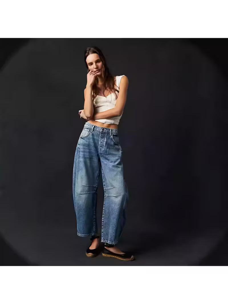 Loose Wide-Leg Pants Mid-Low Waist Washed Trousers Women