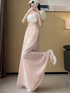 Women'S Elegant Wide-Leg Pants - Soft Pink, Loose Fit, Elastic Waist, Lightweight & Comfortable for Spring/Summer/Fall, Casual Outings & Vacations, Casual Attire|Elastic Waistband|Comfortable Fit, Plus Size Pants