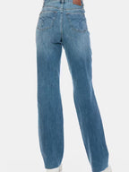 Women's Casual Straight Jeans Retro Tummy Control Denim Pants Medium Wash High-Rise Full-Length Distressed Detailing Button And Zip Closure Five-Pocket Design Relaxed Fit Perfect For All-Seasons Evertday Wear Outings Travel Weekend Looks